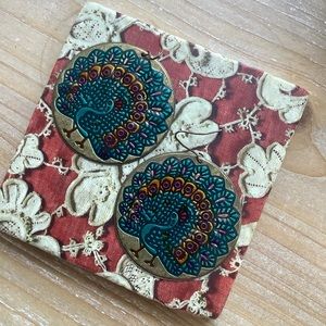 VINTAGE Peacock Brushed Gold Plate Wire Hook Earrings